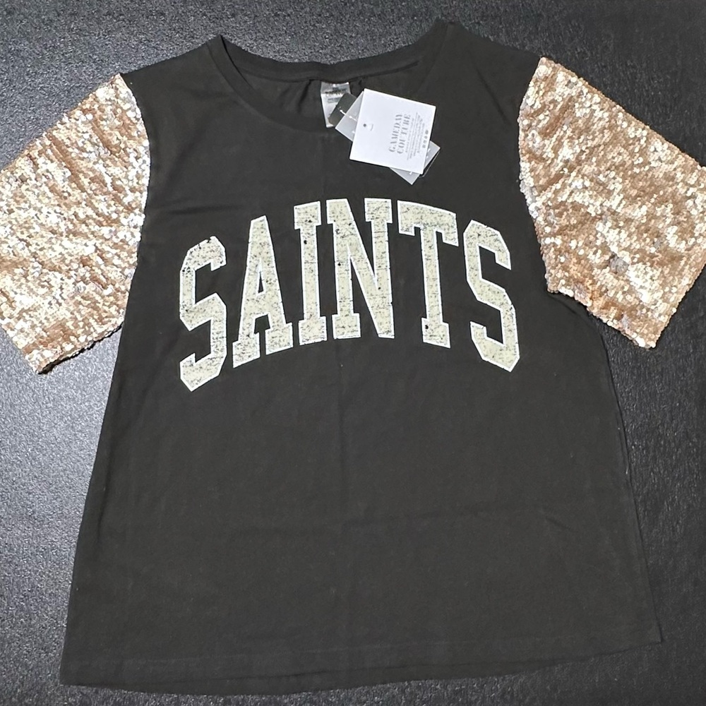 Black and Gold Sequin Sleeve 'Saints' Women's Tunic - Picture 4 of 6